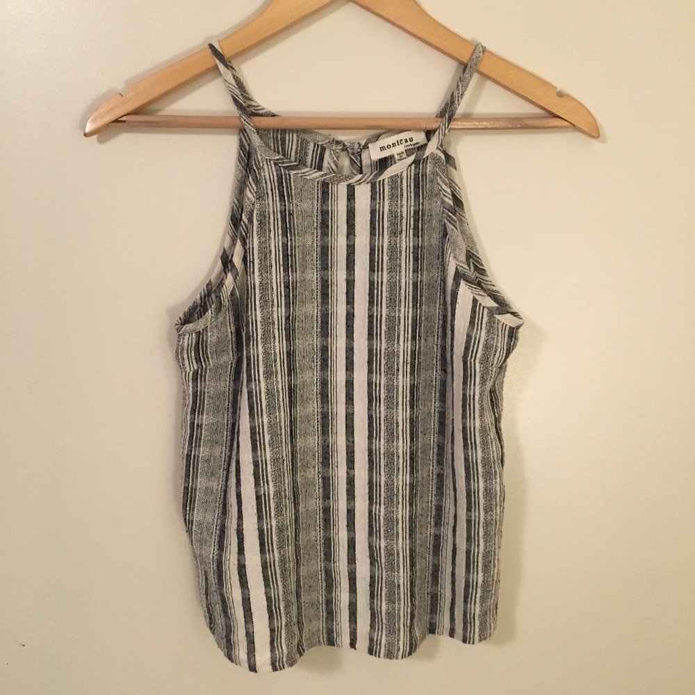 Monteau Woven Crop High Neck Black and White Tank M